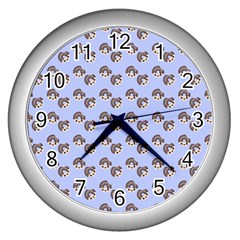 Kawaii Dougnut Blue Pattern Wall Clock (silver) by snowwhitegirl