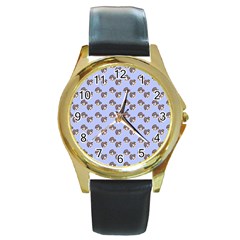 Kawaii Dougnut Blue Pattern Round Gold Metal Watch by snowwhitegirl