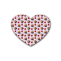 Doll And Cherries Pattern Rubber Coaster (heart)  by snowwhitegirl