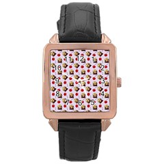 Doll And Cherries Pattern Rose Gold Leather Watch  by snowwhitegirl