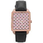 Doll And Cherries Pattern Rose Gold Leather Watch  Front