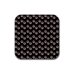 Kawaii Dougnut Black Pattern Rubber Coaster (square)  by snowwhitegirl