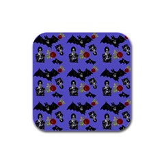 Goth Bat Floral Rubber Square Coaster (4 Pack)  by snowwhitegirl