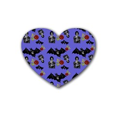 Goth Bat Floral Rubber Coaster (heart)  by snowwhitegirl