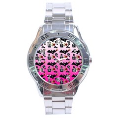 Pink Gradient Bat Pattern Stainless Steel Analogue Watch by snowwhitegirl