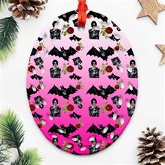 Pink Gradient Bat Pattern Ornament (oval Filigree) by snowwhitegirl