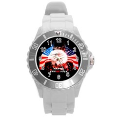 Happy 4th Of July Round Plastic Sport Watch (l) by FantasyWorld7