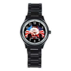 Happy 4th Of July Stainless Steel Round Watch by FantasyWorld7