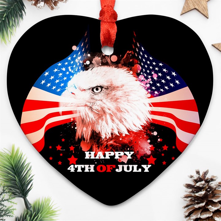 Happy 4th Of July Heart Ornament (Two Sides)