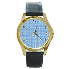 Light blue knitting pattern Round Gold Metal Watch