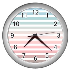 Horizontal Pinstripes In Soft Colors Wall Clock (silver)