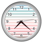 Horizontal pinstripes in soft colors Wall Clock (Silver) Front