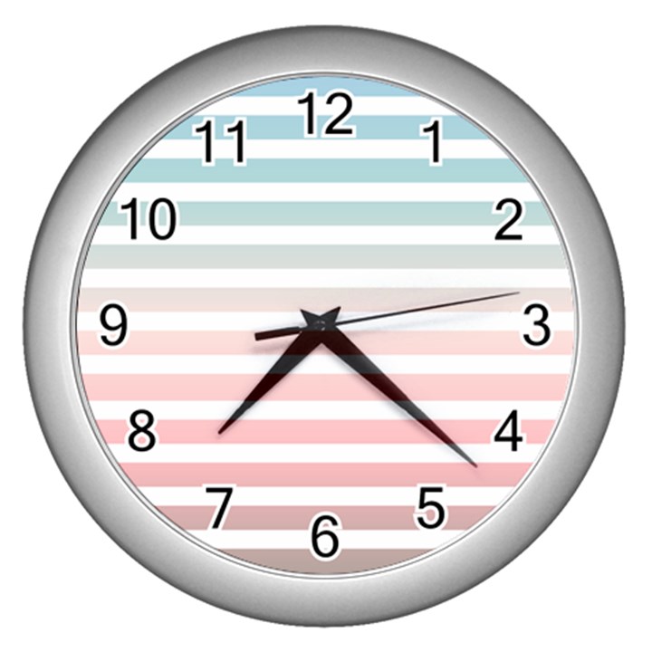 Horizontal pinstripes in soft colors Wall Clock (Silver)