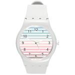 Horizontal pinstripes in soft colors Round Plastic Sport Watch (M) Front