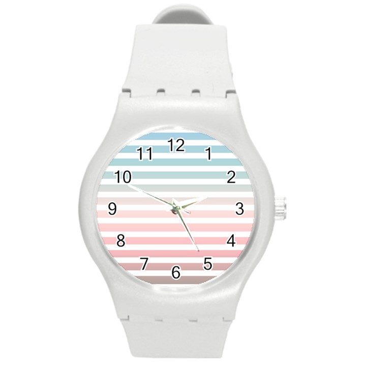 Horizontal pinstripes in soft colors Round Plastic Sport Watch (M)