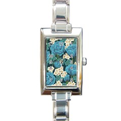 Blue flowers pattern Rectangle Italian Charm Watch