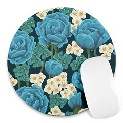 Blue flowers pattern Round Mousepads