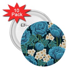 Blue flowers pattern 2.25  Buttons (10 pack) 