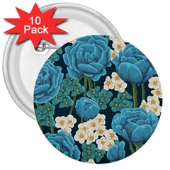 Blue flowers pattern 3  Buttons (10 pack) 