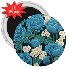 Blue flowers pattern 3  Magnets (10 pack) 