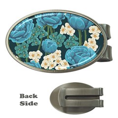 Blue flowers pattern Money Clips (Oval) 