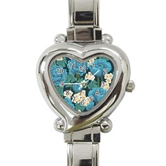 Blue flowers pattern Heart Italian Charm Watch