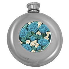 Blue flowers pattern Round Hip Flask (5 oz)