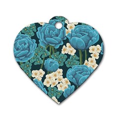 Blue flowers pattern Dog Tag Heart (Two Sides)