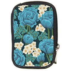 Blue flowers pattern Compact Camera Leather Case