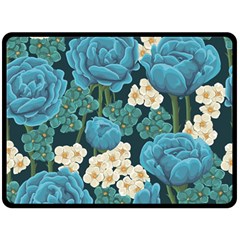 Blue flowers pattern Fleece Blanket (Large) 