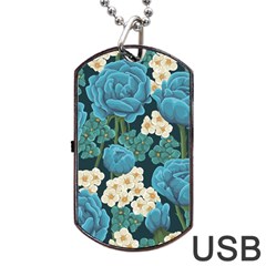 Blue flowers pattern Dog Tag USB Flash (Two Sides)