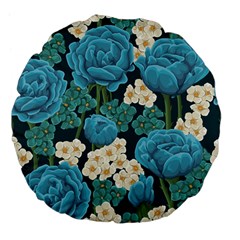 Blue flowers pattern Large 18  Premium Flano Round Cushions