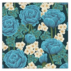 Blue flowers pattern Large Satin Scarf (Square)