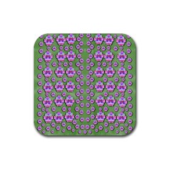 Fantasy Flowers Dancing In The Green Spring Rubber Coaster (square)  by pepitasart