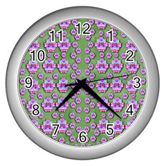 Fantasy Flowers Dancing In The Green Spring Wall Clock (silver) by pepitasart