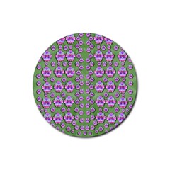 Fantasy Flowers Dancing In The Green Spring Rubber Coaster (round)  by pepitasart