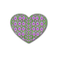 Fantasy Flowers Dancing In The Green Spring Rubber Coaster (heart)  by pepitasart