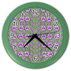 Fantasy Flowers Dancing In The Green Spring Color Wall Clock by pepitasart