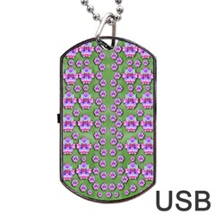 Fantasy Flowers Dancing In The Green Spring Dog Tag Usb Flash (one Side) by pepitasart