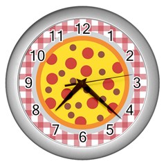 Pizza Table Pepperoni Sausage Copy Wall Clock (silver) by Nexatart