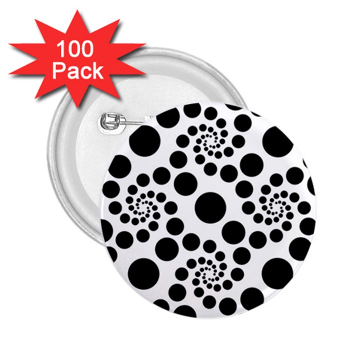 Dot Dots Round Black And White 2.25  Buttons (100 pack) 