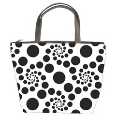 Dot Dots Round Black And White Bucket Bag by Nexatart