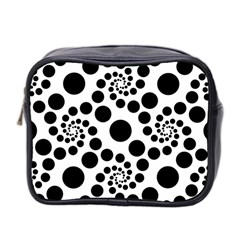 Dot Dots Round Black And White Mini Toiletries Bag (two Sides) by Nexatart