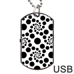 Dot Dots Round Black And White Dog Tag Usb Flash (one Side) by Nexatart