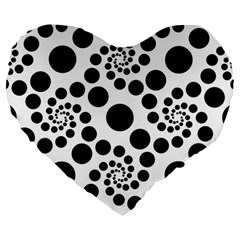 Dot Dots Round Black And White Large 19  Premium Heart Shape Cushions by Nexatart