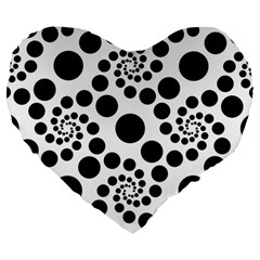 Dot Dots Round Black And White Large 19  Premium Flano Heart Shape Cushions by Nexatart