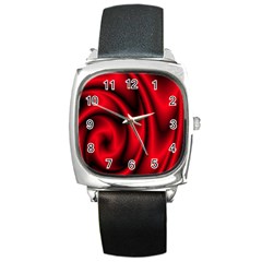 Background Red Color Swirl Square Metal Watch by Nexatart