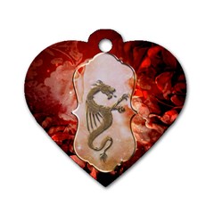 Wonderful Chinese Dragon With Flowers On The Background Dog Tag Heart (one Side) by FantasyWorld7