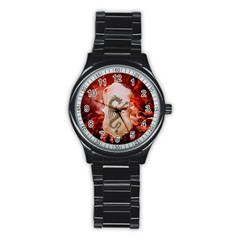 Wonderful Chinese Dragon With Flowers On The Background Stainless Steel Round Watch by FantasyWorld7