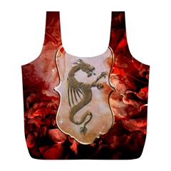 Wonderful Chinese Dragon With Flowers On The Background Full Print Recycle Bag (l) by FantasyWorld7